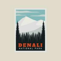 denali nationell parkera vektor affisch illustration design snöig bakgrund platt illustration design