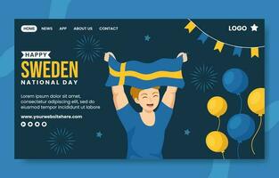 Sverige nationell dag social media landning sida platt tecknad serie hand dragen mall illustration vektor