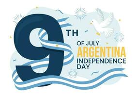 Lycklig argentina oberoende dag på 9:e av juli vektor illustration med vinka flagga i platt tecknad serie firande hand dragen landning sida mallar