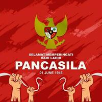 Lycklig pancasila dag juni 1, indonesiska nationell Semester, hälsning design med garuda dekoration vektor