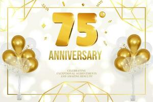 årsdag firande horisontell flygblad gyllene brev och ballonger 75 vektor