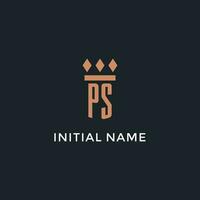 ps logotyp första med pelare ikon design, lyx monogram stil logotyp för lag fast och advokat vektor