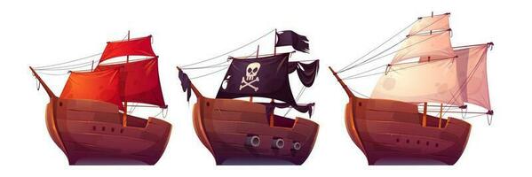 vektor segla båtar med vit, röd och svart segel