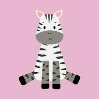 vektor tecknad serie zebra. söt platt stil zebra. populär vild, afrikansk djur. rosa isolerat bakgrund. barns illustration.