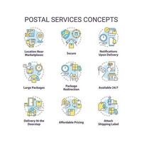 post service fördelar begrepp ikoner uppsättning. leverans företag. frakt möjligheter aning tunn linje Färg illustrationer. isolerat symboler. redigerbar stroke vektor