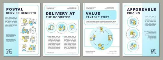 post service fördelar blå broschyr mall. leverans fördelar. folder design med linjär ikoner. redigerbar 4 vektor layouter för presentation, årlig rapporter