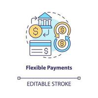 flexibel betalningar begrepp ikon. löner förvaltning programvara fördel abstrakt aning tunn linje illustration. isolerat översikt teckning. redigerbar stroke vektor