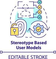 stereotyp baserad användare modeller begrepp ikon. modellering systemet abstrakt aning tunn linje illustration. stereotyp närma sig. isolerat översikt teckning. redigerbar stroke vektor