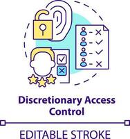 diskretionär tillgång kontrollera begrepp ikon. säkerhet förvaltning abstrakt aning tunn linje illustration. lista funktioner. isolerat översikt teckning. redigerbar stroke vektor