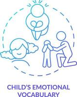 barn emotionell ordförråd blå lutning begrepp ikon. främja emotionell reglering i barn abstrakt aning tunn linje illustration. isolerat översikt teckning vektor