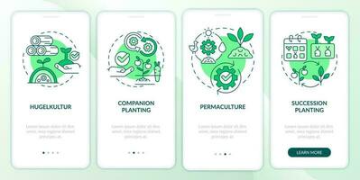 metoder av trädgårdsarbete grön onboarding mobil app skärm. plantering genomgång 4 steg redigerbar grafisk instruktioner med linjär begrepp. ui, ux, gui mall vektor