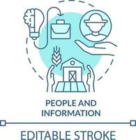 Menschen und Information Türkis Konzept Symbol. breiter Landwirtschaft Geschäft Umgebung abstrakt Idee dünn Linie Illustration. isoliert Gliederung Zeichnung. editierbar Schlaganfall vektor