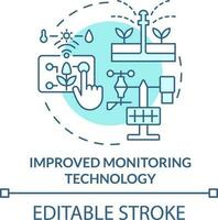 förbättrad övervakning teknologi turkos begrepp ikon. jordbruk produktivitet abstrakt aning tunn linje illustration. isolerat översikt teckning. redigerbar stroke vektor