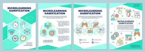 Mikrolernen Gamification Grün Broschüre Vorlage. Bildung. Flugblatt Design mit linear Symbole. editierbar 4 Vektor Layouts zum Präsentation, jährlich Berichte