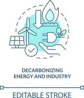 entkarbonisieren Energie und Industrie Türkis Konzept Symbol. global Netz Null Tor abstrakt Idee dünn Linie Illustration. isoliert Gliederung Zeichnung. editierbar Schlaganfall vektor