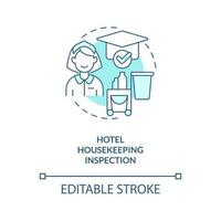 Hotel Hauswirtschaft Inspektion Türkis Konzept Symbol. Gastfreundschaft Ausbildung Kurs abstrakt Idee dünn Linie Illustration. isoliert Gliederung Zeichnung. editierbar Schlaganfall vektor