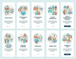 kris förvaltning onboarding mobil app skärm uppsättning. risker typer genomgång 5 steg redigerbar grafisk instruktioner med linjär begrepp. ui, ux, gui mall vektor