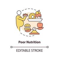 Arm Ernährung Konzept Symbol. ungesund Diät. chronisch Krankheit Risiko Faktor abstrakt Idee dünn Linie Illustration. isoliert Gliederung Zeichnung. editierbar Schlaganfall vektor