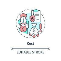 Kosten Konzept Symbol. teuer Dienstleistungen. chronisch Pflege Verwaltung Herausforderung abstrakt Idee dünn Linie Illustration. isoliert Gliederung Zeichnung. editierbar Schlaganfall vektor