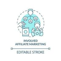 beteiligt Affiliate Marketing Türkis Konzept Symbol. Beförderung Programm abstrakt Idee dünn Linie Illustration. isoliert Gliederung Zeichnung. editierbar Schlaganfall vektor