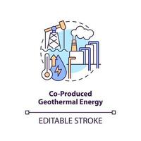 koproduziert geothermisch Energie Konzept Symbol. Petroleum Extraktion Nebenprodukt abstrakt Idee dünn Linie Illustration. isoliert Gliederung Zeichnung. editierbar Schlaganfall vektor