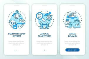wählen Affiliate Marketing Nische Blau Onboarding Handy, Mobiltelefon App Bildschirm. Komplettlösung 3 Schritte editierbar Grafik Anleitung mit linear Konzepte. ui, ux, gui Vorlage vektor