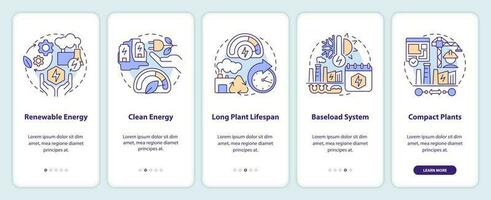 mit geothermisch Energie Vorteile Onboarding Handy, Mobiltelefon App Bildschirm. Komplettlösung 5 Schritte editierbar Grafik Anleitung mit linear Konzepte. ui, ux, gui Vorlage vektor