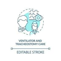 Ventilator und Tracheotomie Pflege Blau Konzept Symbol. Privat Pflicht Pflege- Pflege abstrakt Idee dünn Linie Illustration. isoliert Gliederung Zeichnung. editierbar Schlaganfall vektor