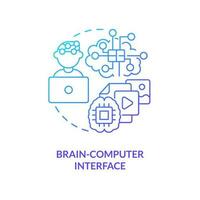 hjärna dator gränssnitt blå lutning begrepp ikon. kontrollera processer. metavers teknologi abstrakt aning tunn linje illustration. isolerat översikt teckning vektor