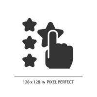 beurteilen Pixel perfekt schwarz Glyphe Symbol. Benutzer Verlassen Feedback Über Service. Erfahrung Teilen online. Produkt Qualität. Silhouette Symbol auf Weiß Raum. solide Piktogramm. Vektor isoliert Illustration