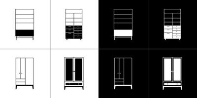 Kleiderschrank Symbole Satz. schwarz und Weiß Symbole auf schwarz und Weiß Hintergrund vektor