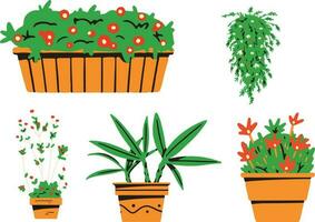 uppsättning av annorlunda inlagd växter. vektor illustration isolerat på vit bakgrund.