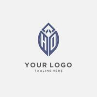 ho Logo mit Blatt Form, sauber und modern Monogramm Initiale Logo Design vektor