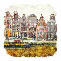 amsterdam niederlande aquarellskizze handgezeichnete illustration vektor