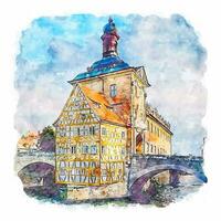 bamberg deutschland aquarellskizze handgezeichnete illustration vektor