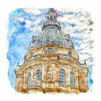 Basilika Budapest Ungarn Aquarell skizzieren Hand gezeichnet Illustration vektor