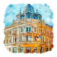 architektur rumänien aquarell skizze handgezeichnete illustration vektor