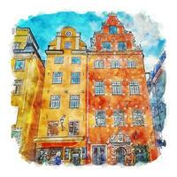 stockholm schweden aquarell skizze handgezeichnete illustration vektor