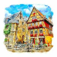 quedlinburg Tyskland akvarell skiss handritad illustration vektor