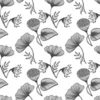 nahtlos Muster, Hand gezeichnet Gliederung Mohnblumen auf ein Weiß Hintergrund. Linie Kunst, Hintergrund, Textil, Vektor