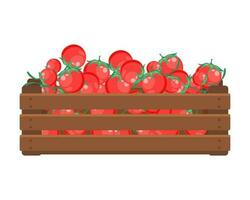 trä- låda med tomater. friska mat, grönsaker, lantbruk illustration, vektor
