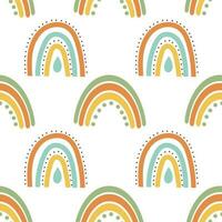 nahtlos Muster, Regenbögen, Wolken und Blumen im retro Boho Stil. Baby Hintergrund, Textil, Vektor