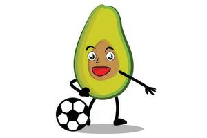 Avocado Karikatur Maskottchen oder Charakter Theaterstücke Fußball und wird das Maskottchen zum seine Fußball Mannschaft vektor