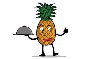 ananas tecknad serie maskot eller karaktär som en servitris innehav en tjänande tallrik vektor