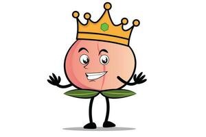 persika tecknad serie maskot eller karaktär som en kung och bär en kunglig krona vektor