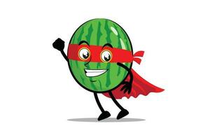Wassermelone Maskottchen wie ein Superheld tragen ein Mantel und Kostüm, bereit zu nehmen Flug vektor