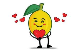 citron- tecknad serie maskot eller karaktär kramas en hjärta full av kärlek vektor