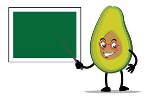 Avocado Karikatur Maskottchen oder Charakter wie ein Lehrer und Lehren mit ein Tafel vektor