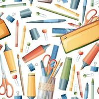 sömlös mönster med pennor, markörer, sax. skola sömlös bakgrund. lämplig för papper, tapet, textilier, etc. vektor