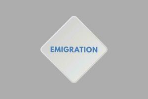 emigration text knapp. emigration tecken ikon märka klistermärke webb knappar vektor